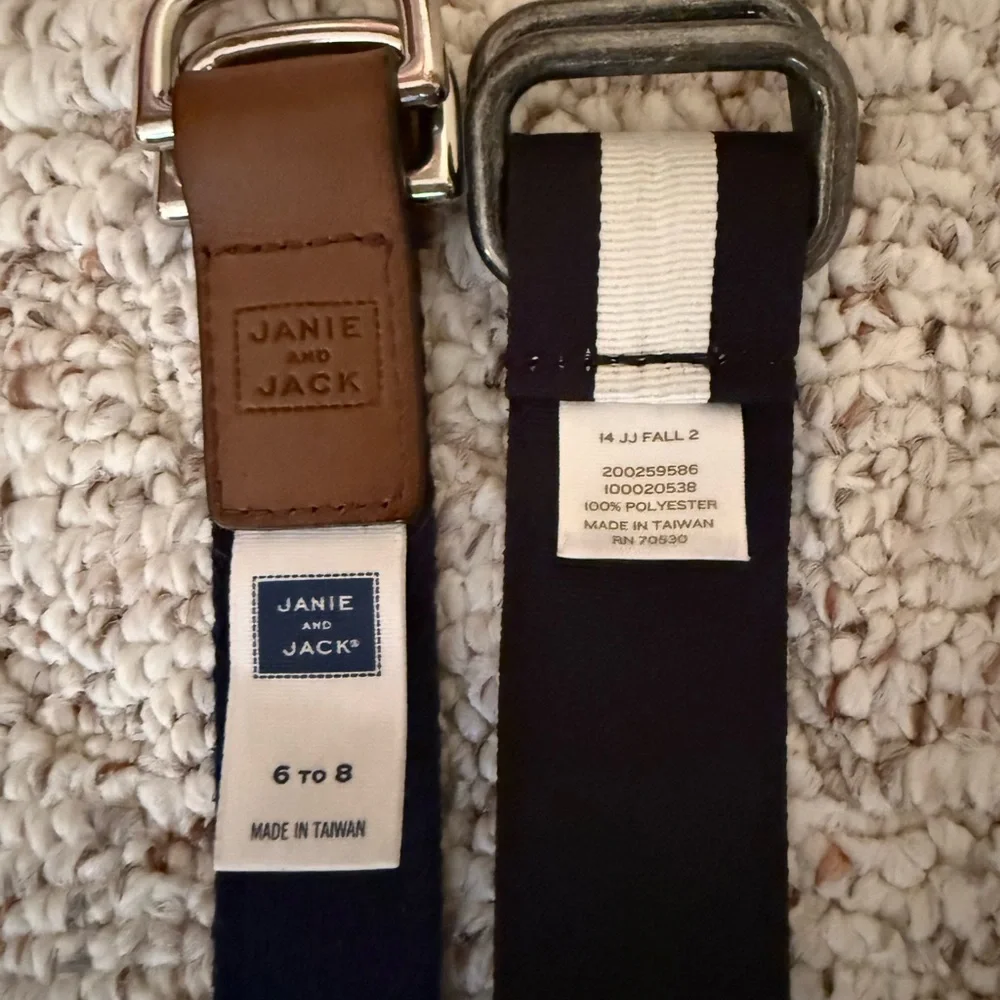 Janie & Jack S/2 Belts Sailboat Design and the Black & White Stripe size 6-8
